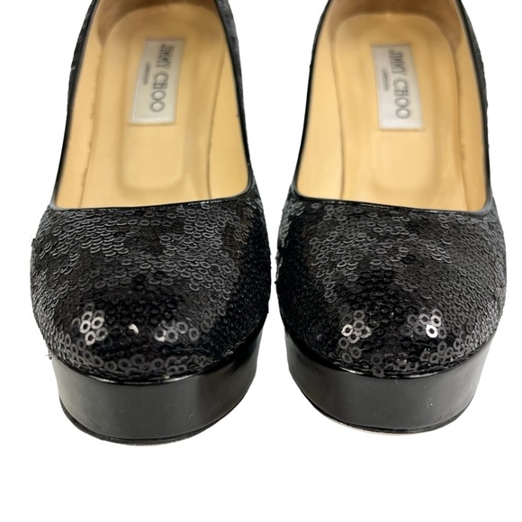 Jimmy Choo Cosmic Sequined Platform 120mm Heels Women’s 37 US 7 in Black - Picture 4 of 15